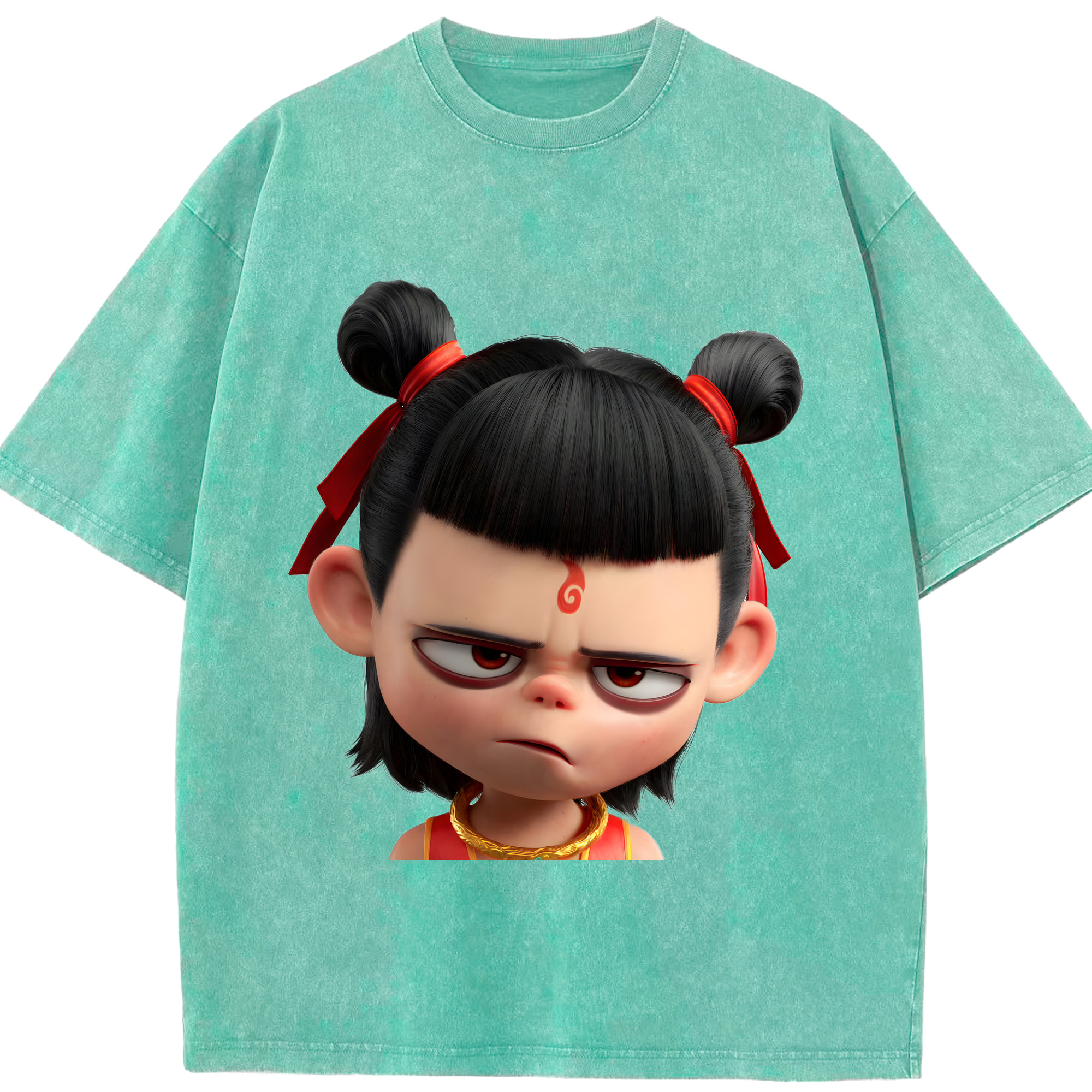 （画像用） Ne Zha 2 ナタ 魔童の大暴れ 綿100% ヴィンテージ風 半袖Tシャツ（フロントプリント）